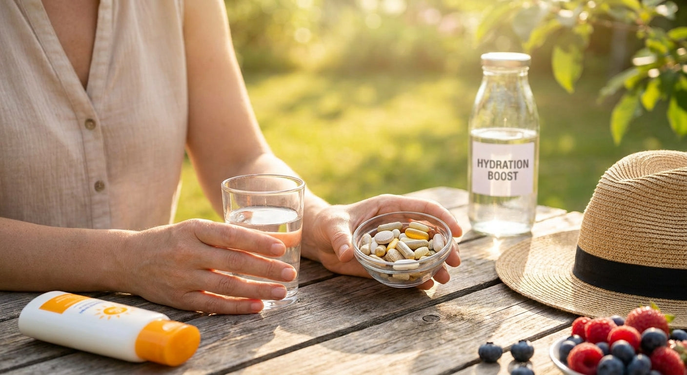 Summer skin and hydration supplement routine for women
