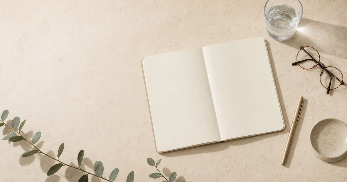 Simple wellness journal and glass of water for the SRX supplement routine tracking article